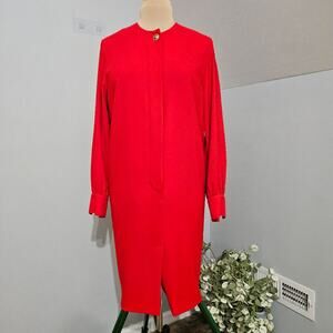 Vintage Route Red Midi Sheath Hidden Button Front Gold Top Button Dress 8